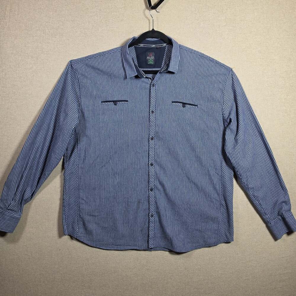 Jean Pierre Mens 5X Lgt Weight Flannel Button Down Long Sleeve Shirt Blue Check